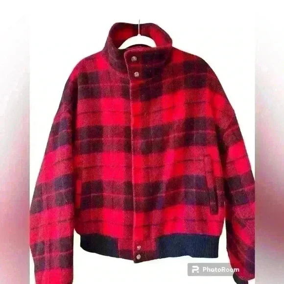 WOOLRICH 🐑 Vintage Plaid Bomber Jacket ❤️🖤❤️🖤 - Picture 3 of 15